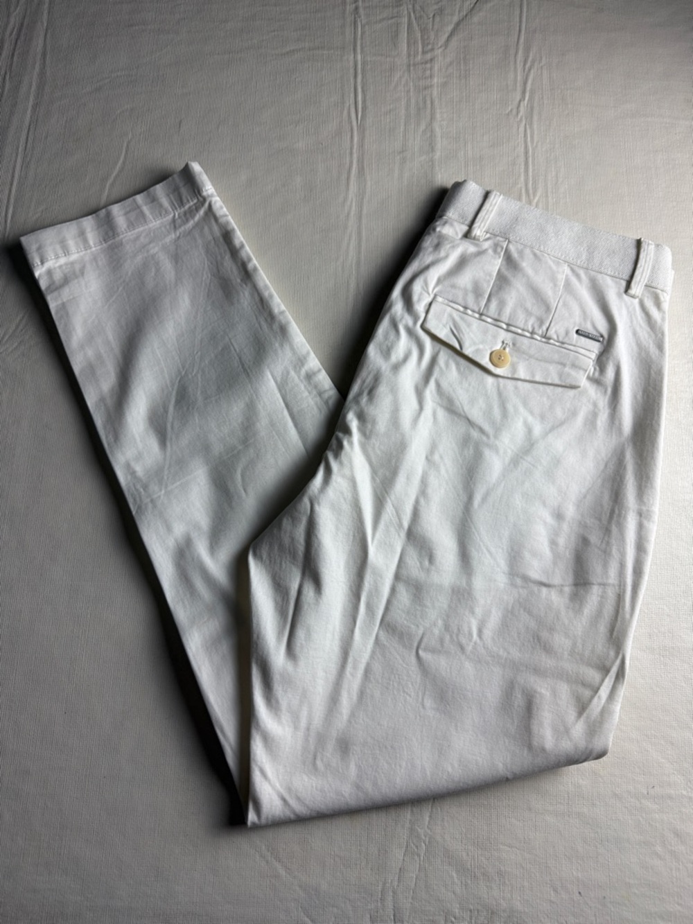 Mango Men's White Chino Pants with Buttoned Back Flap Pocket Tapered Fit Size 30